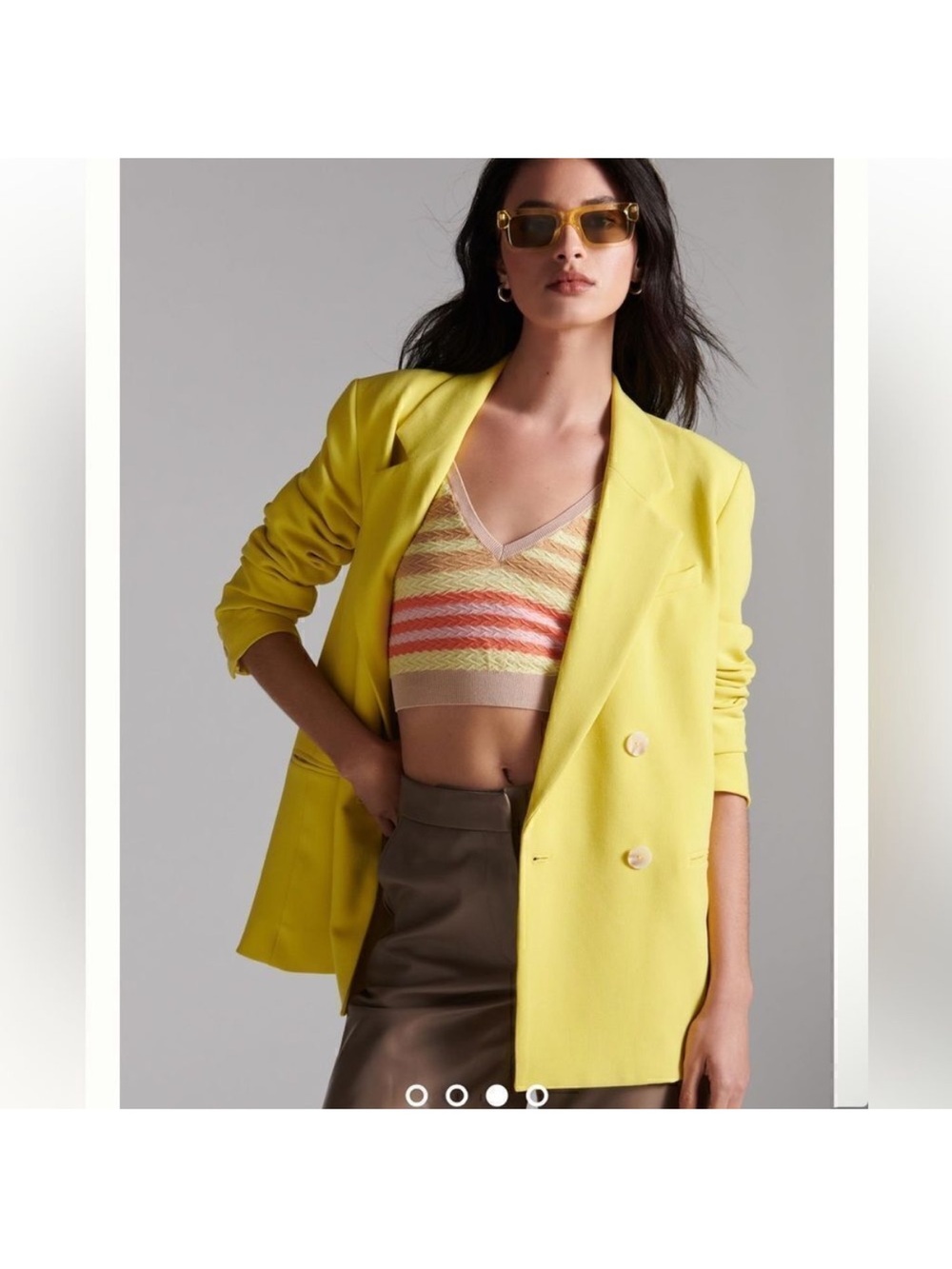 Anthropologie Mauve Chartreuse Double-Breasted Blazer